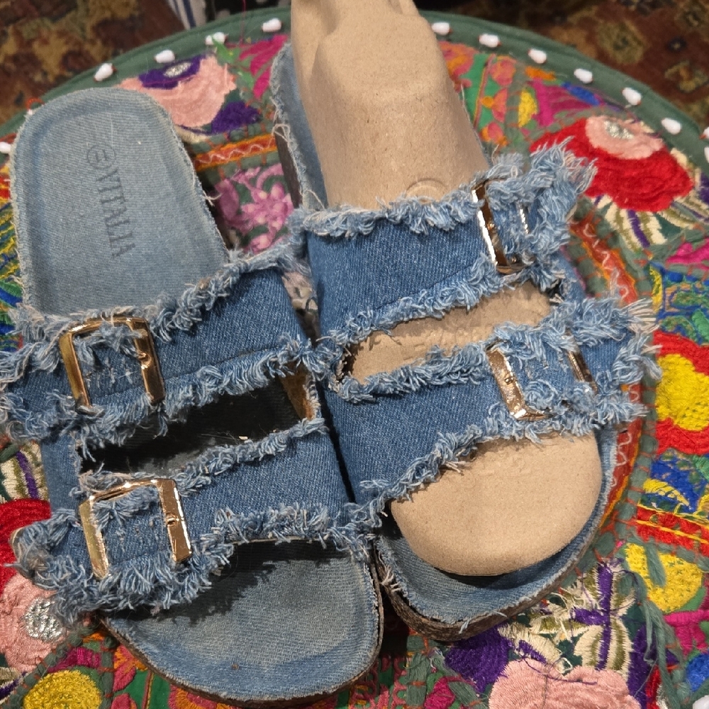 Vitalia Denim Frayed Strap Sandals